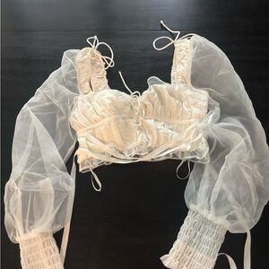 Elegant White Sheer Sleeve Crop Top